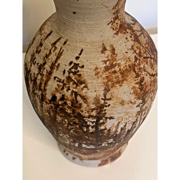 VTG 1980 RON KROGH Vase LANDSCAPE Nature Trees CERAMIC ART POTTERY Signed Etched - Picture 4 of 12